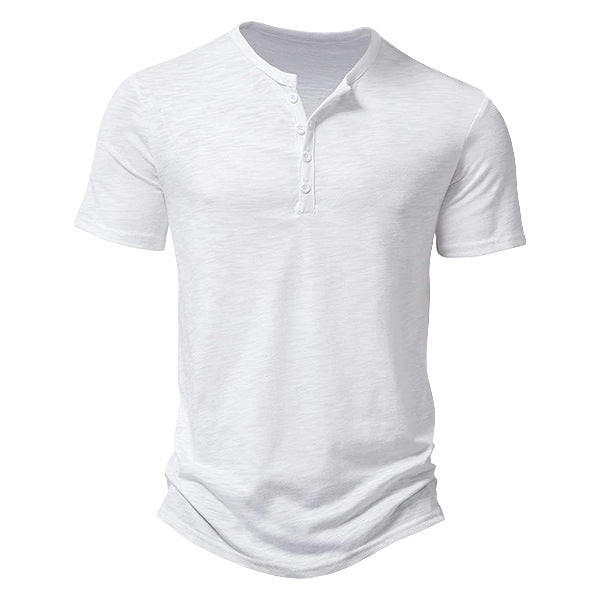 Herren Kurzarm Henley-Shirt mit dekorativen Knöpfen und atmungsaktiver Struktur R&B