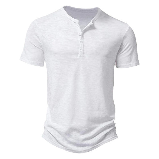Herren nan Kurzarmshirt im Henleystil aus Slub-Baumwolljersey mit kurzer Knopfleiste R&B