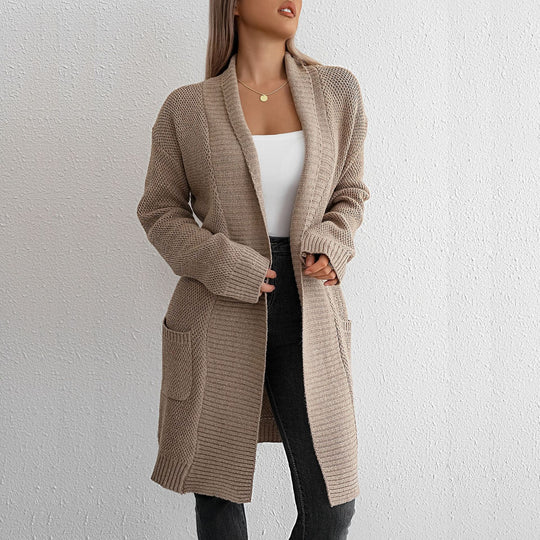 Damen Grobstrick-Cardigan mit offener Front und modischem Strickdesign R&B