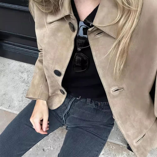 Damen Kunstleder Jacke mit strukturiertem Design R&B