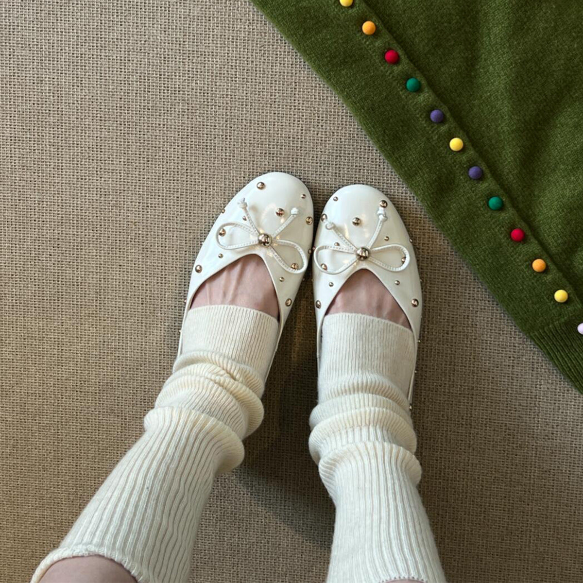Damen Ballerinas mit modischem Schleifendesign und dekorativem Perlenbesatz R&B