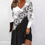 Damen Elegantes Wickelkleid mit floralen Akzenten und V-Ausschnitt R&B