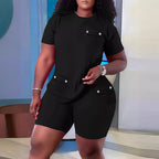 Damen Sportliches Kurzarm-Set mit praktischen Taschen R&B