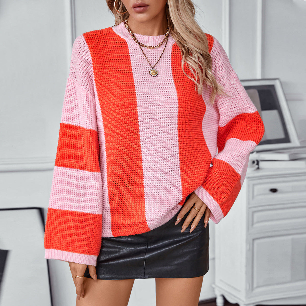 Damen Strickpullover mit innovativem Blockstreifen-Design und lässigem Schnitt