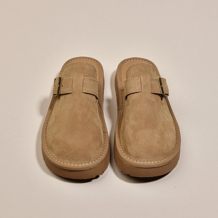 Damen bequeme Clogs aus weichem Wildleder mit modischem Schnallenverschluss R&B