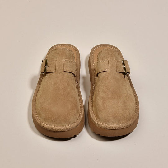 Damen bequeme Clogs aus weichem Wildleder mit modischem Schnallenverschluss R&B