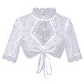 Damen nan Spitzenbolero Bluse mit Stehkragen, 3/4 Ärmeln und BindR&Band R&B