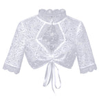 Damen nan Spitzenbolero Bluse mit Stehkragen, 3/4 Ärmeln und BindR&Band R&B