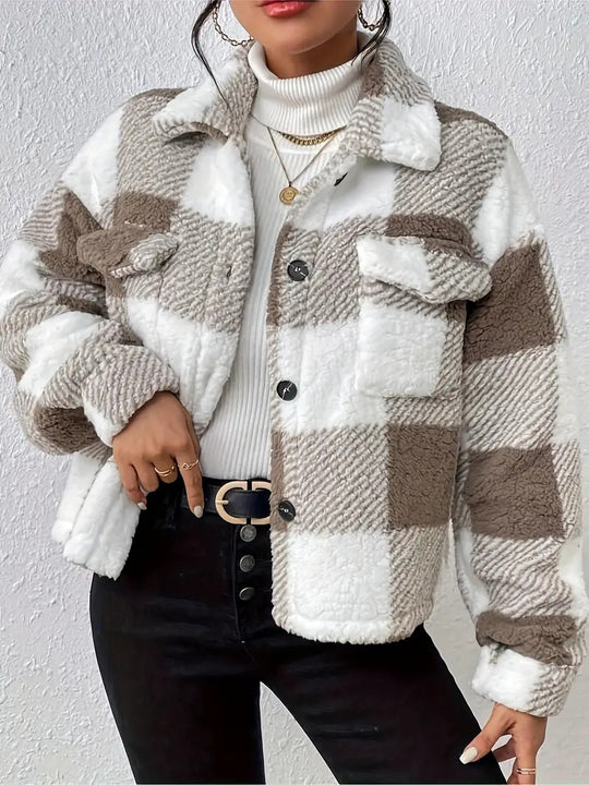 Damen Kuschelige Karojacke R&B