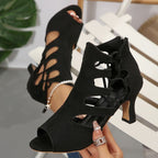 Damen Offene High-Heel Sandalen mit dekorativem Schnitt R&B