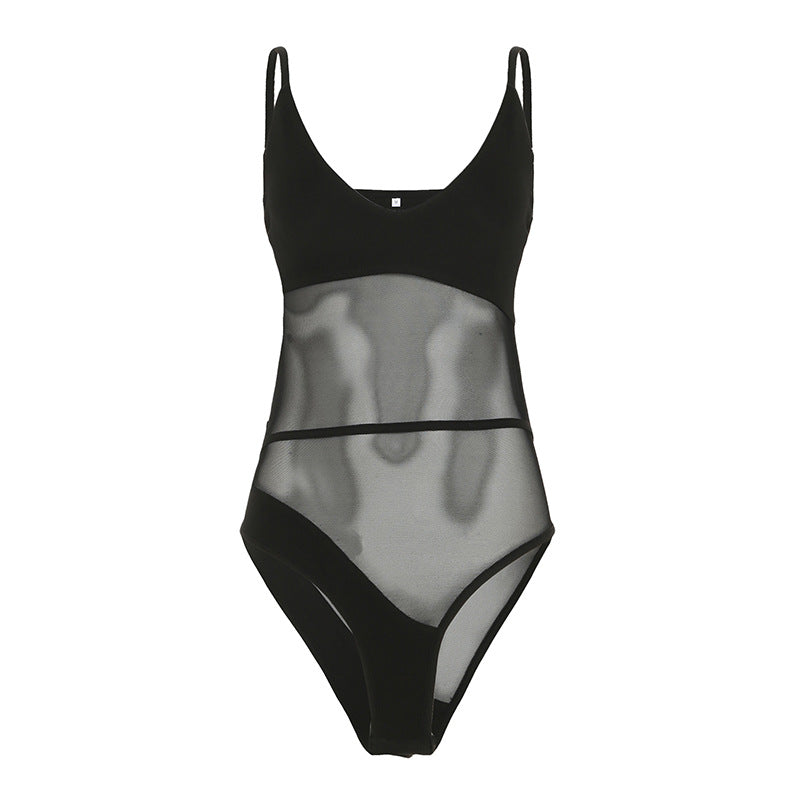 Damen Body mit raffinierten Mesh-Details und tiefem V-Ausschnitt R&B