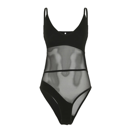 Damen Body mit raffinierten Mesh-Details und tiefem V-Ausschnitt R&B