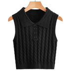 Damen Stricktop mit Kragen und Knopfdetails