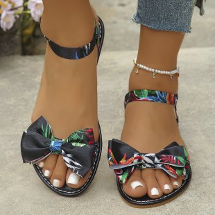 Damen Riemchen-Sandalen mit farbenfrohem Schleifen-Design R&B