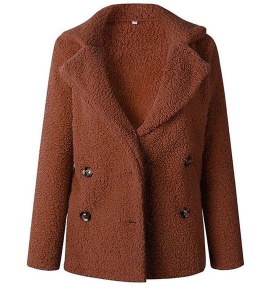 Damen Flauschiger Doppelreiher Blazer aus Kunstfell R&B
