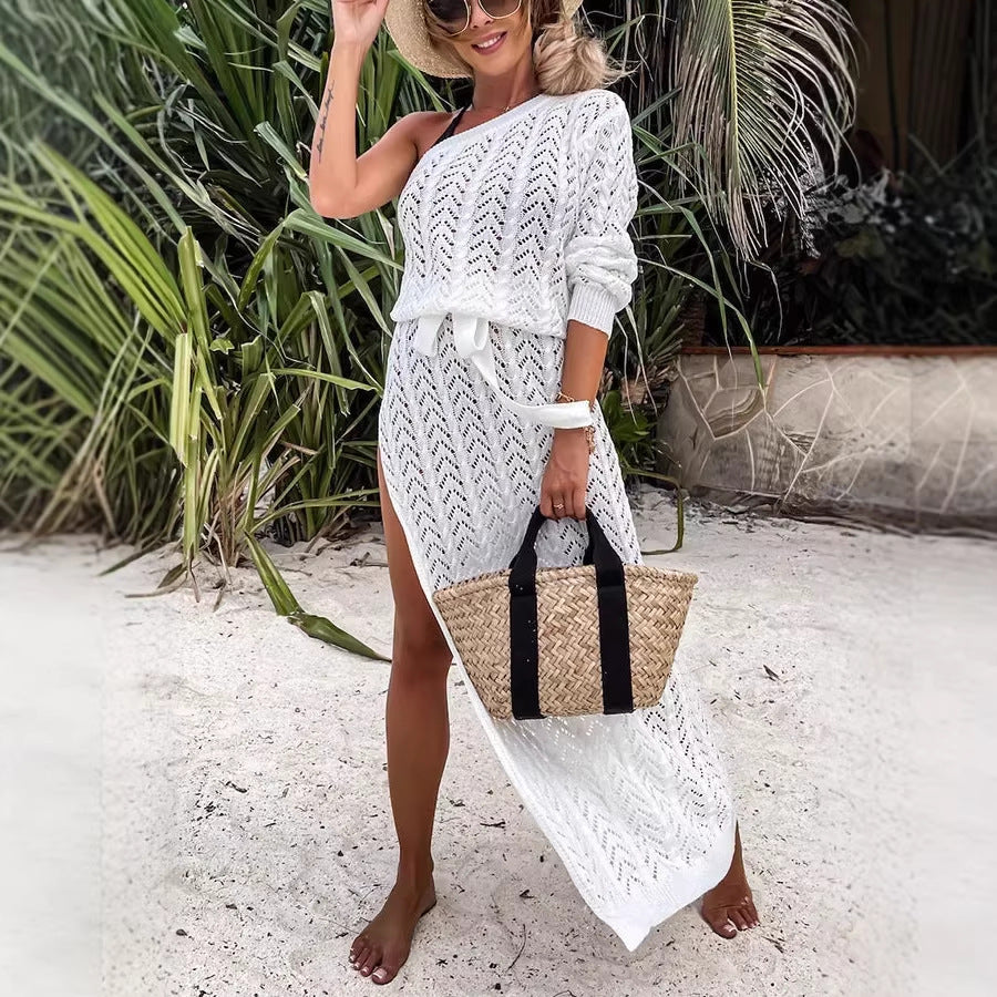 Damen Sommerliches Maxi-Kleid mit asymmetrischem Schnitt und lässigem Bindegürtel R&B