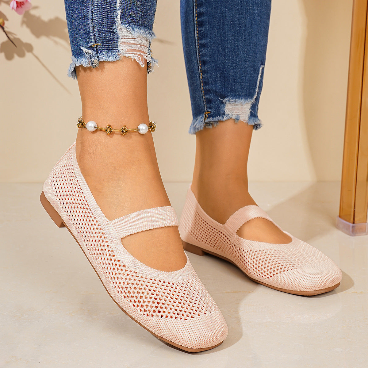 Damen Netz-Ballerinas mit verstellbarem Riemen R&B