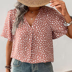 Damen V-Ausschnitt T-Shirt mit Leopardenmuster und fließendem Schnitt R&B