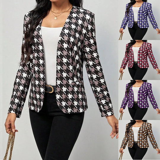 Damen modischer Blazer mit auffälligem Hahnentritt-Muster und elegantem Schnitt R&B