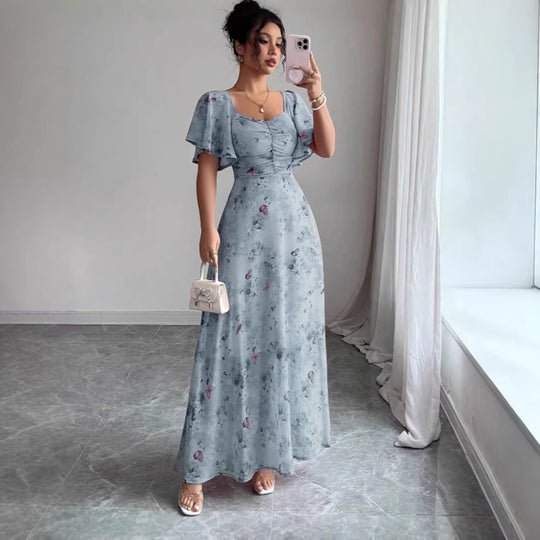 Damen Maxikleid mit fließendem Schnitt und romantischem Blumenmuster R&B