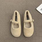 Damen flauschige Hausschuhe mit leichter Sohle und dekorativem Riemchen R&B