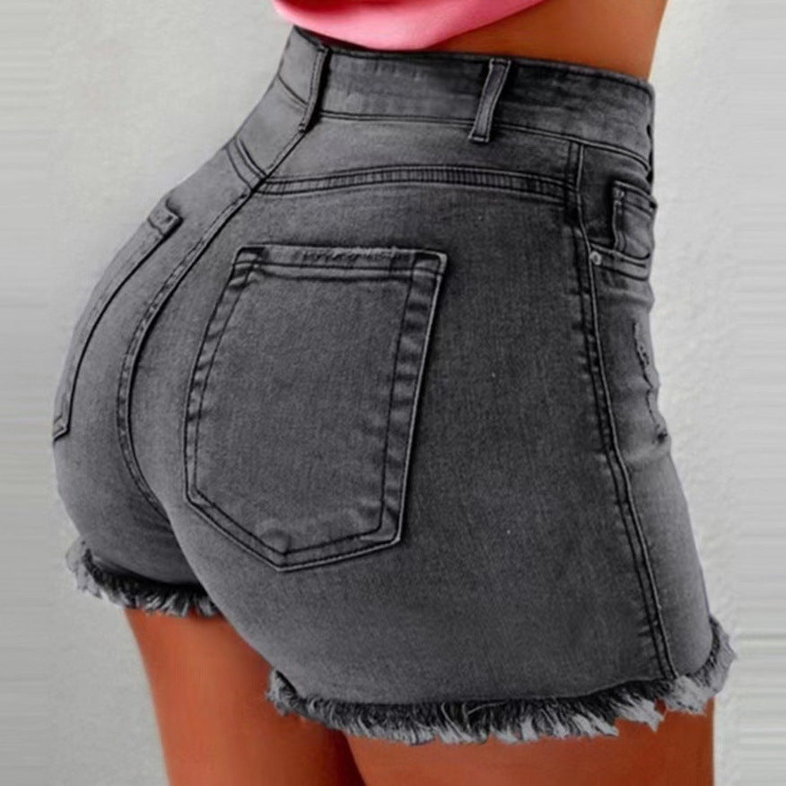 Damen Hochtaillierte Jeans-Shorts mit fransigem Saum R&B
