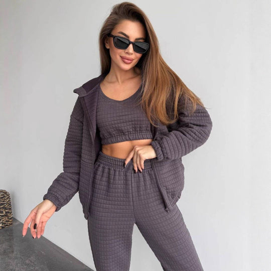 Damen stilvolles und bequemes Set aus gefüttertem Oberteil und Jogginghose R&B