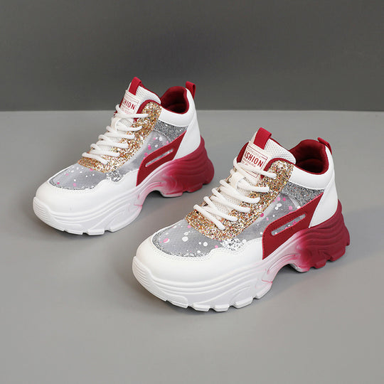 Damen Trendige Chunky Sneakers mit glitzernden Akzenten und ausgeprägtem Sohlenprofil R&B