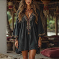 Damen Strandkleid mit kunstvoller Stickerei und weiten Ärmeln R&B