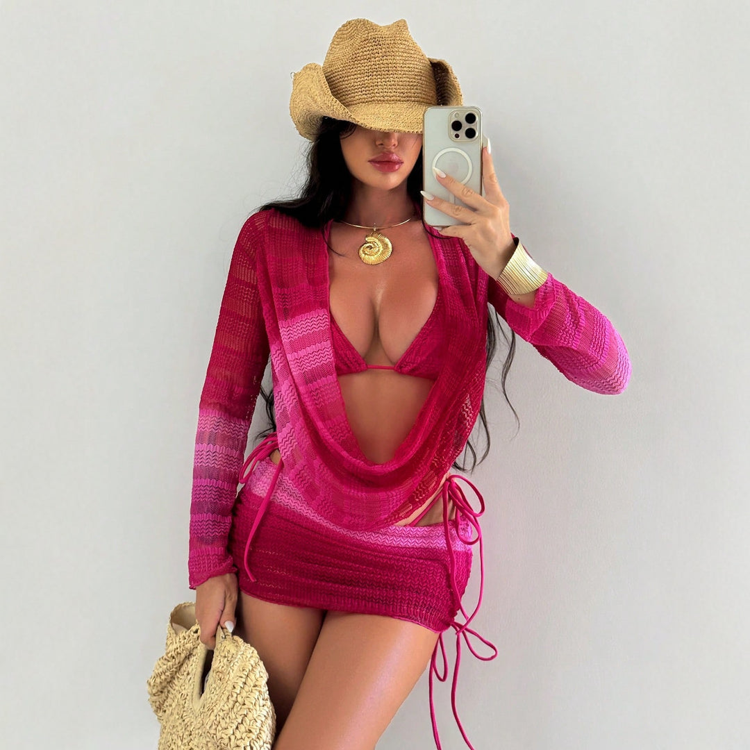 Damen Modischer Wickelpullover mit tiefem Ausschnitt R&B