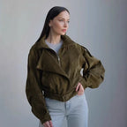 Damen Stilvolle Kurzjacke mit Gürtel und asymmetrischem Schnitt R&B
