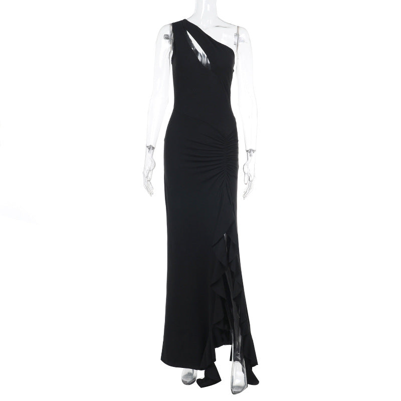 Damen Elegantes Maxikleid mit asymmetrischem Schnitt und Raffung R&B