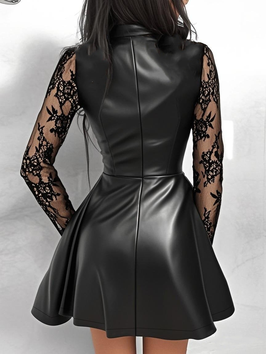 Damen Elegantes Kleid mit Spitzenärmeln und tailliertem Schnitt R&B