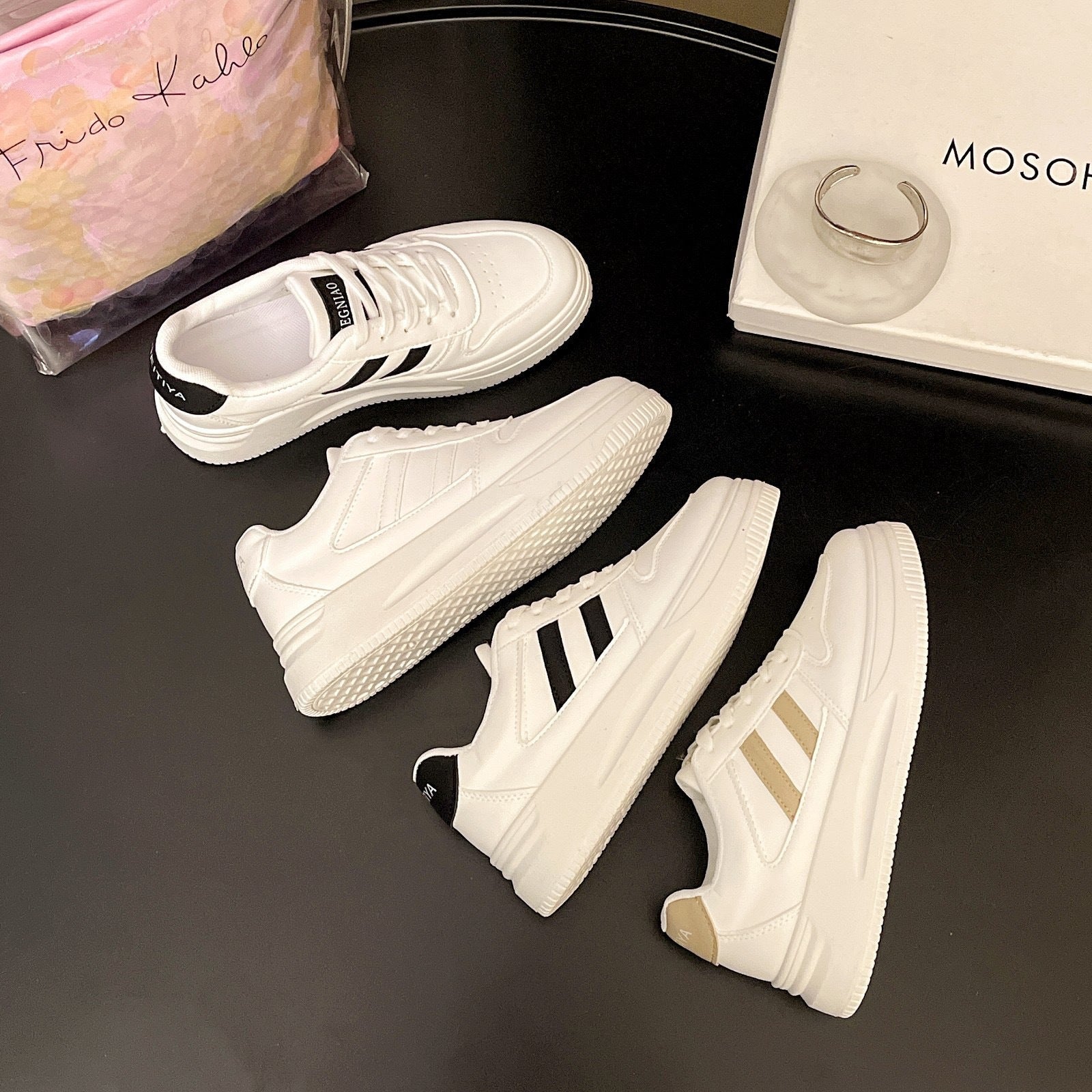 Damen Plattform Sneakers mit langlR&Biger Lederoberfläche und atmungsaktiver Dämpfung R&B
