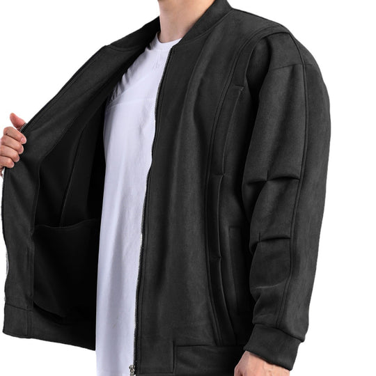 Damen stylische Oversize-Jacke aus weichem Kunstleder mit praktischen Taschen und durchgehendem Reißverschluss R&B