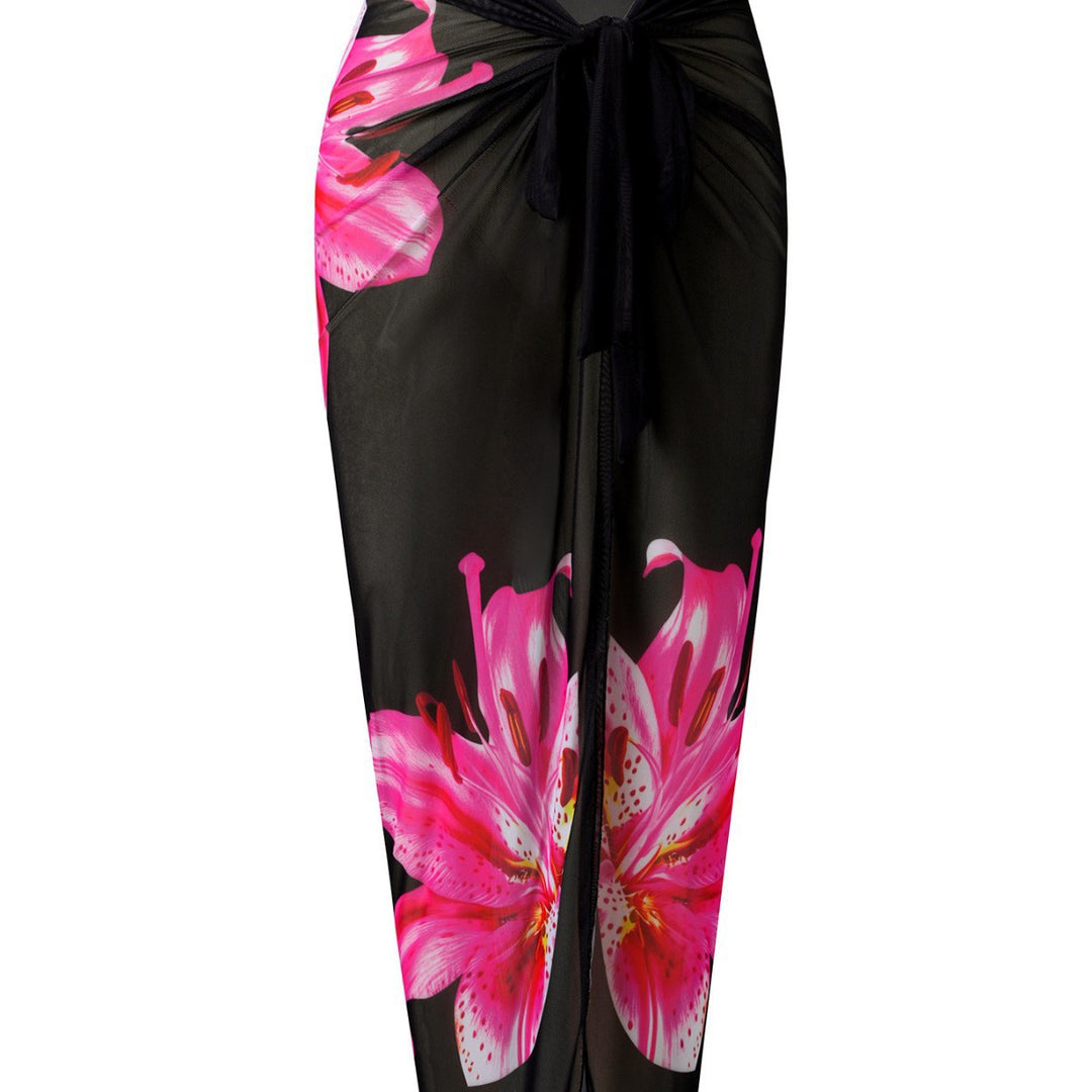 Damen Eleganter Badeanzug mit langem Arm und transparente Wickelrock R&B