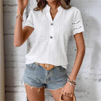 Damen elegantes Kurzarm-Bluse mit feiner Stickerei R&B