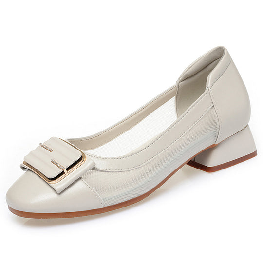 Damen elegante Ballerinas mit modischer Schnallenverzierung und atmungsaktivem Mesh-Einsatz R&B