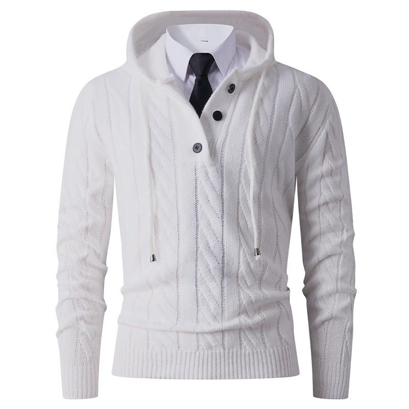 Herren Strickjacke mit Kapuze und modernem Zopfmuster R&B