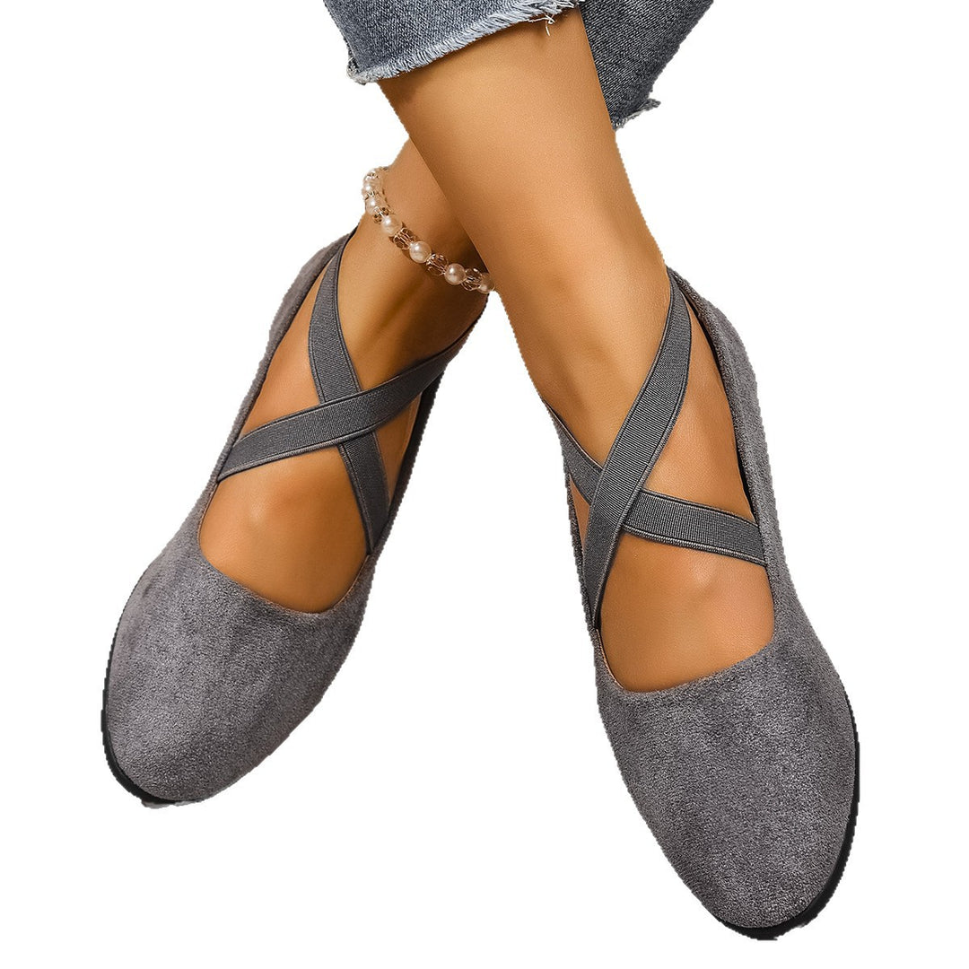 Damen elegante Ballerinas mit modischen Kreuzriemen und bequemem Wedge-Absatz R&B