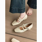 Damen elegante Mary Jane Schuhe mit doppeltem Riemchen und spitzem Zehenbereich R&B