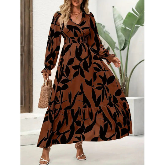 Damen Maxikleid mit floralem Muster und voluminösem Saum R&B