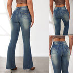 Damen Flared Jeans im Vintage-Stil mit hohem Bund und modischen Waschungen R&B