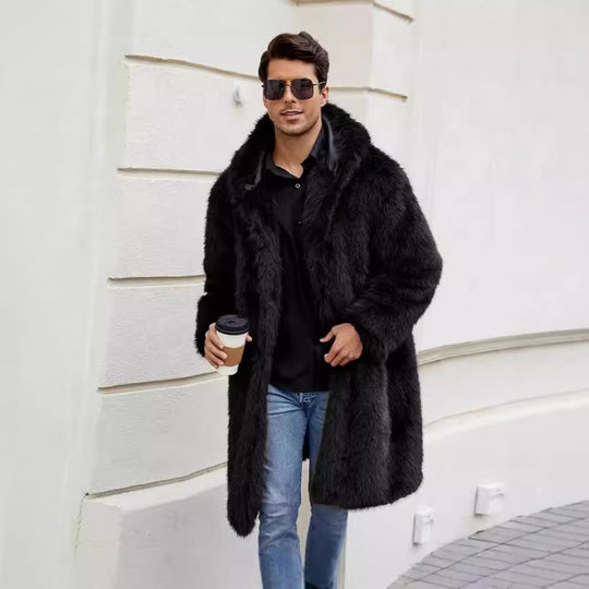 Herren Luxuriöser Kunstfellmantel mit Kapuze R&B