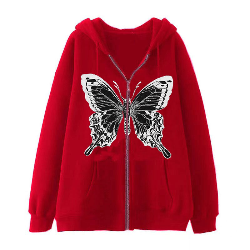 Damen Zip-Hoodie mit ausdrucksstarkem Schmetterlingsmotiv R&B