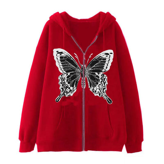Damen Zip-Hoodie mit ausdrucksstarkem Schmetterlingsmotiv R&B