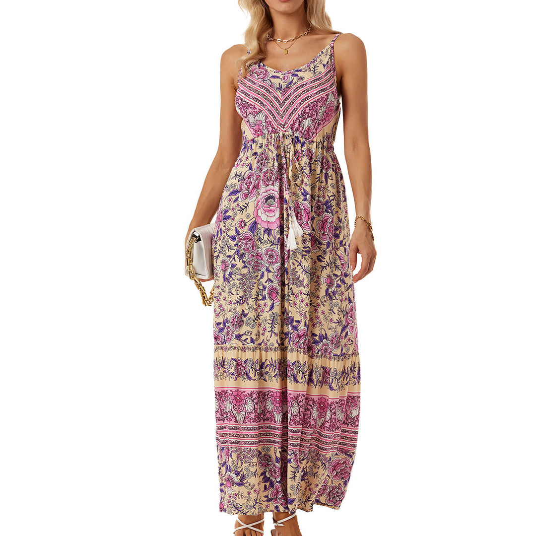 Damen Maxikleid mit elegantem floralem Motiv und verstellbarem Taillenzug R&B