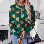 Damen Strickpullover mit strukturiertem Blättermotiv und Rundhalsausschnitt