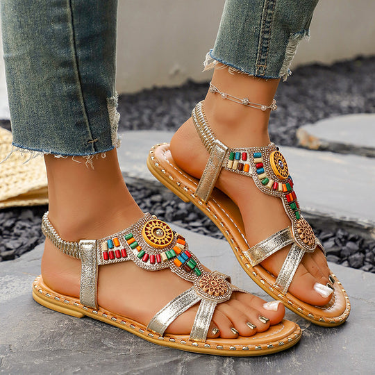 Damen Boho-Inspired Sandalen mit kunstvollen Verzierungen R&B