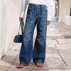 Damen weite Denim-Hose mit elastischem Bund und lässigem Design R&B